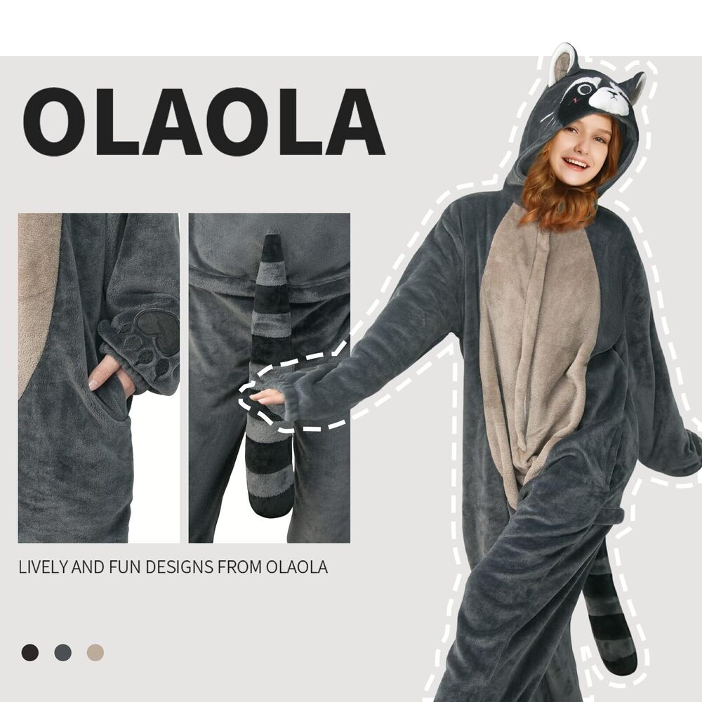 4847 Adult Animal Onesie Unisex Raccoon Onesies Plush Cosplay Pajamas - Picture 6 of 7